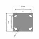 Side dimensioned CAD view of an Albion Casters 4" x 2" wide wheel Rigid caster with 4" x 4-1/2" top plate, without a brake, PB - Polypropylene (Black) wheel and 500 lb. capacity part