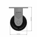 Front dimensioned CAD view of an Albion Casters 4" x 2" wide wheel Rigid caster with 4" x 4-1/2" top plate, without a brake, PB - Polypropylene (Black) wheel and 500 lb. capacity part