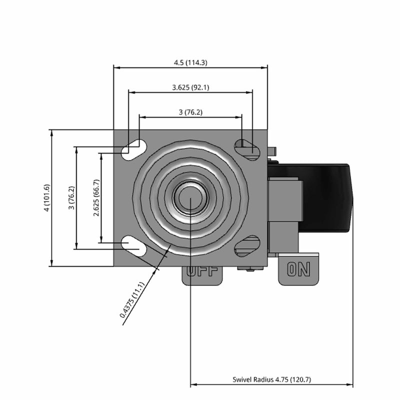 6"x2" USA-Rig Side Locking Caster with Black Polypropylene Wheel