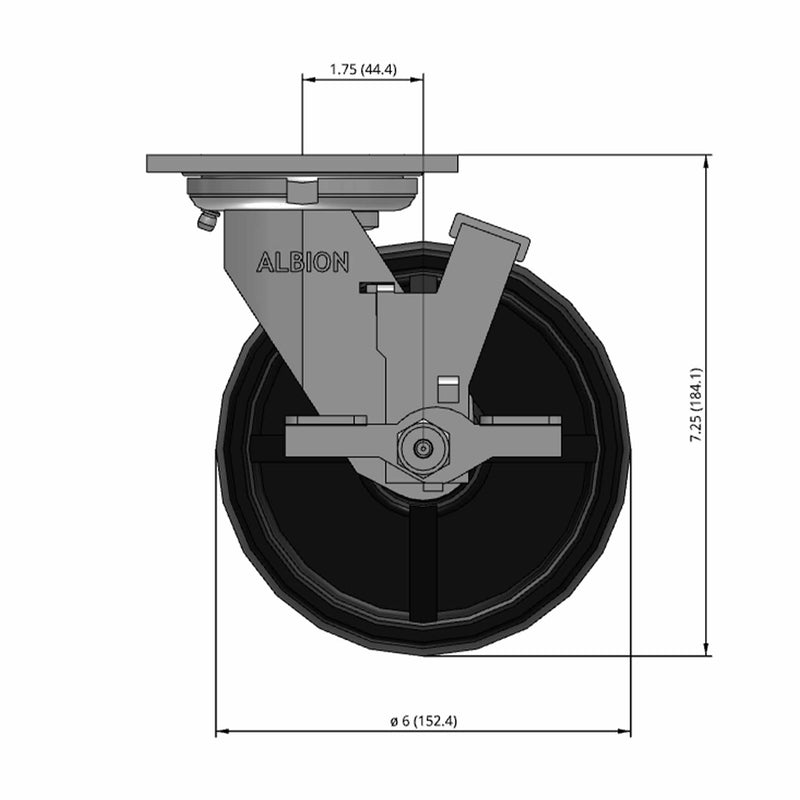 6"x2" USA-Rig Side Locking Caster with Black Polypropylene Wheel