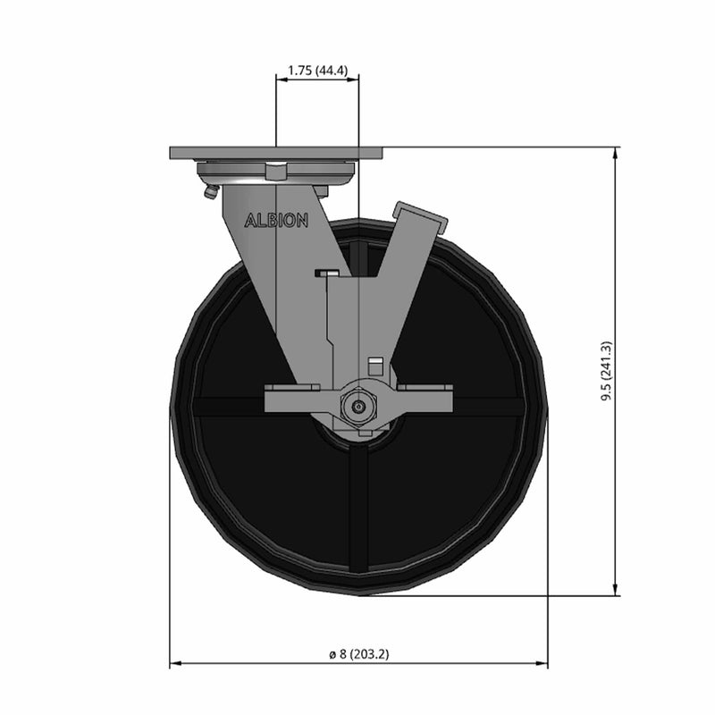 8"x2" USA-Rig Side Locking Caster with Black Polypropylene Wheel