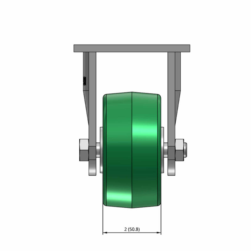 Top dimensioned CAD view of an Albion Casters 4" x 2" wide wheel Rigid caster with 4" x 4-1/2" top plate, without a brake, PD - Polyurethane (Aluminum Core) wheel and 700 lb. capacity part