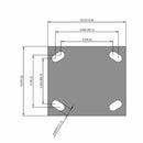 Side dimensioned CAD view of an Albion Casters 4" x 2" wide wheel Rigid caster with 4" x 4-1/2" top plate, without a brake, PD - Polyurethane (Aluminum Core) wheel and 700 lb. capacity part