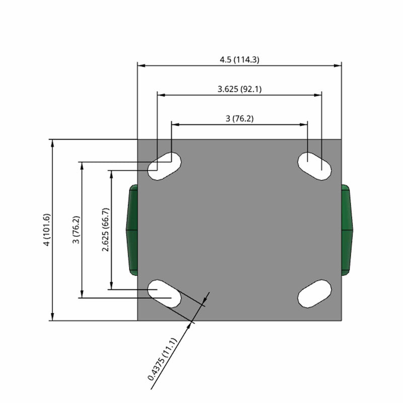 5"x2" USA-Rig Rigid Caster with Green Polyurethane-on-Aluminum Wheel