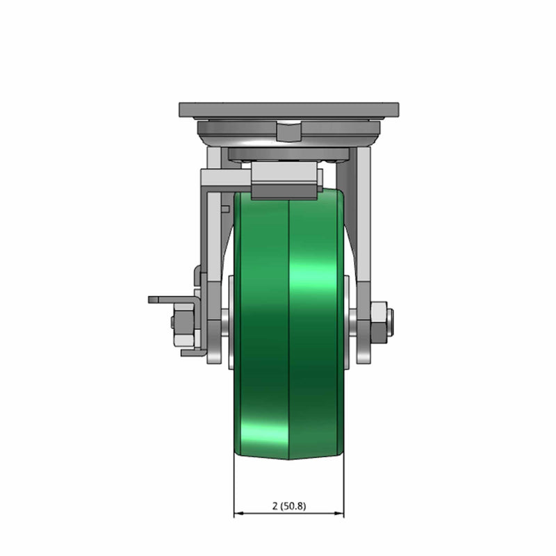 5"x2" USA-Rig Locking Caster with Green Polyurethane-on-Aluminum Wheel