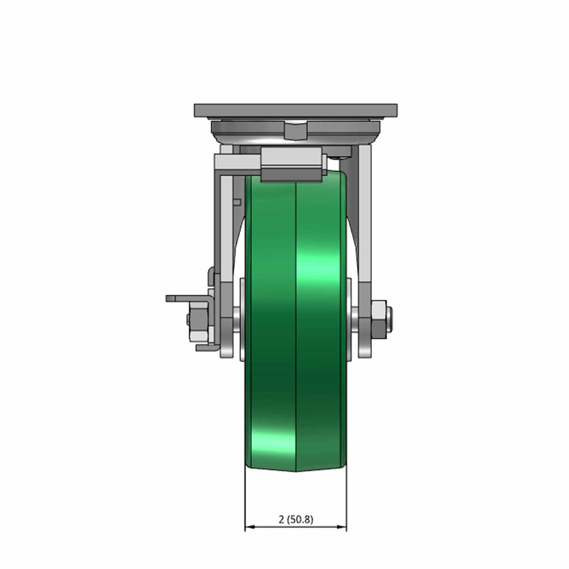 6"x2" USA-Rig Side Locking Caster Green Polyurethane-on-Aluminum Wheel