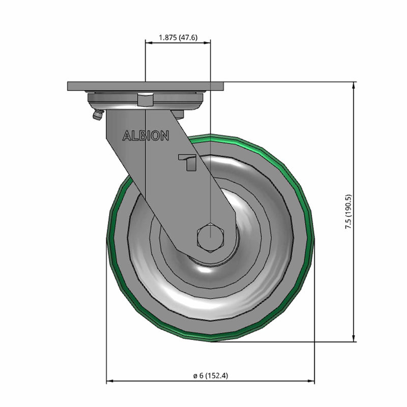 6"x2" USA-Rig 7.5" High Swivel Caster Polyurethane-on-Aluminum Wheel