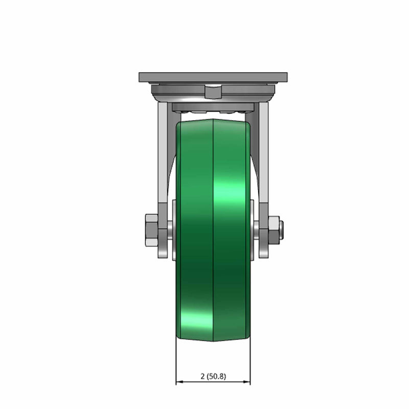 6"x2" USA-Rig Swivel Caster with Green Polyurethane-on-Aluminum Wheel