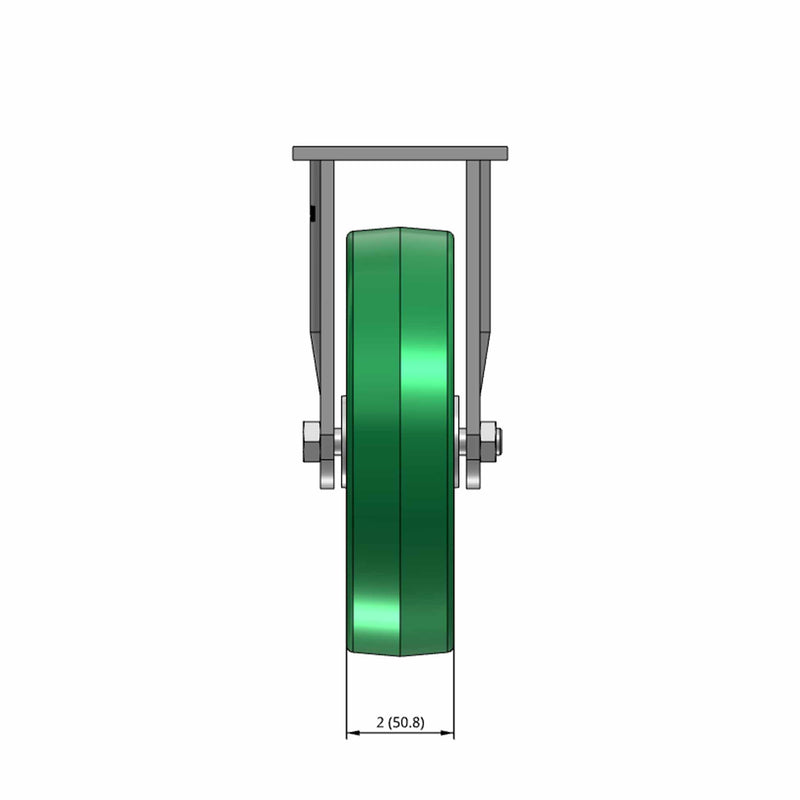 8"x2" USA-Rig Rigid Caster with Green Polyurethane-on-Aluminum Wheel