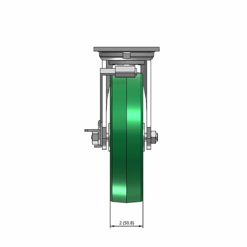 8"x2" USA-Rig Side Locking Caster Green Polyurethane-on-Aluminum Wheel