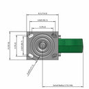 8"x2" USA-Rig Swivel Caster with Green Polyurethane-on-Aluminum Wheel