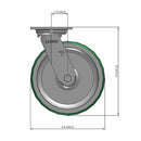 8"x2" USA-Rig Swivel Caster with Green Polyurethane-on-Aluminum Wheel