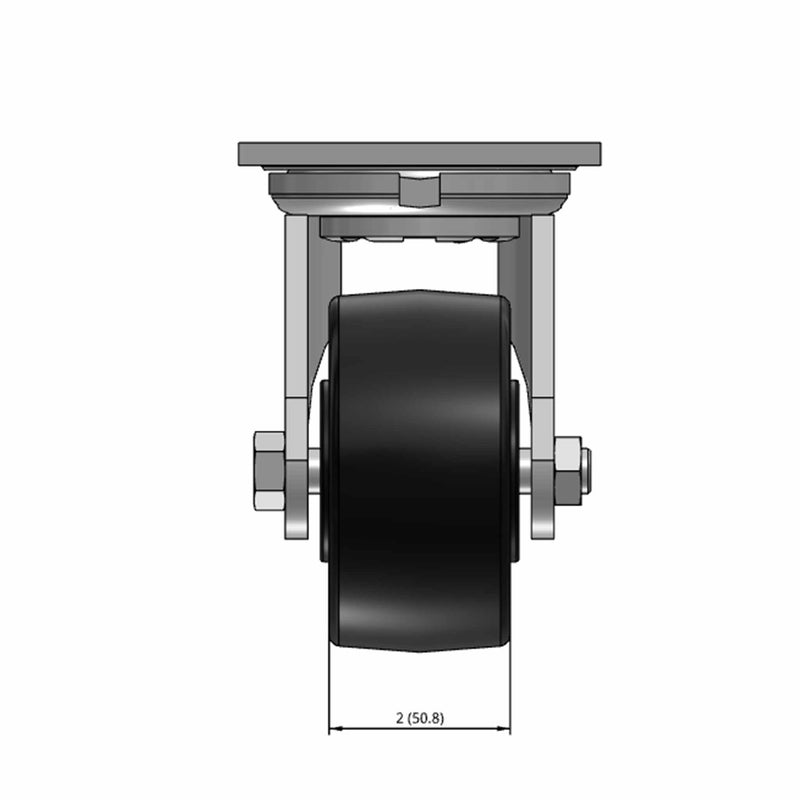 Top dimensioned CAD view of an Albion Casters 4" x 2" wide wheel Swivel caster with 4" x 4-1/2" top plate, without a brake, RT - Glass-Filled Polypropylene wheel and 800 lb. capacity part