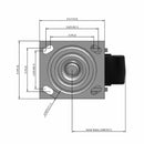 Side dimensioned CAD view of an Albion Casters 4" x 2" wide wheel Swivel caster with 4" x 4-1/2" top plate, without a brake, RT - Glass-Filled Polypropylene wheel and 800 lb. capacity part