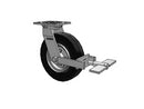 USA-Rig 8"x2" Black Pneumatic Wheel Caster with Top Wheel Lock and 4" x 4-1/2" Plate
