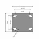 Side dimensioned CAD view of an Albion Casters 4" x 2" wide wheel Rigid caster with 4" x 4-1/2" top plate, without a brake, TM - Phenolic wheel and 800 lb. capacity part