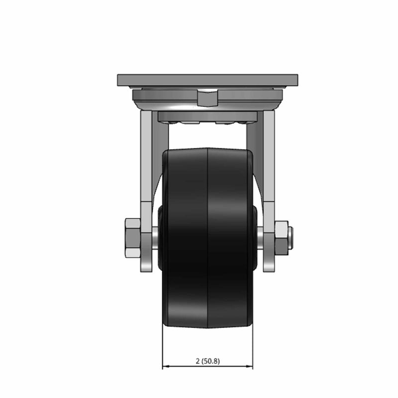 Top dimensioned CAD view of an Albion Casters 4" x 2" wide wheel Swivel caster with 4" x 4-1/2" top plate, without a brake, TM - Phenolic wheel and 800 lb. capacity part