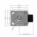 Side dimensioned CAD view of an Albion Casters 4" x 2" wide wheel Swivel caster with 4" x 4-1/2" top plate, without a brake, TM - Phenolic wheel and 800 lb. capacity part