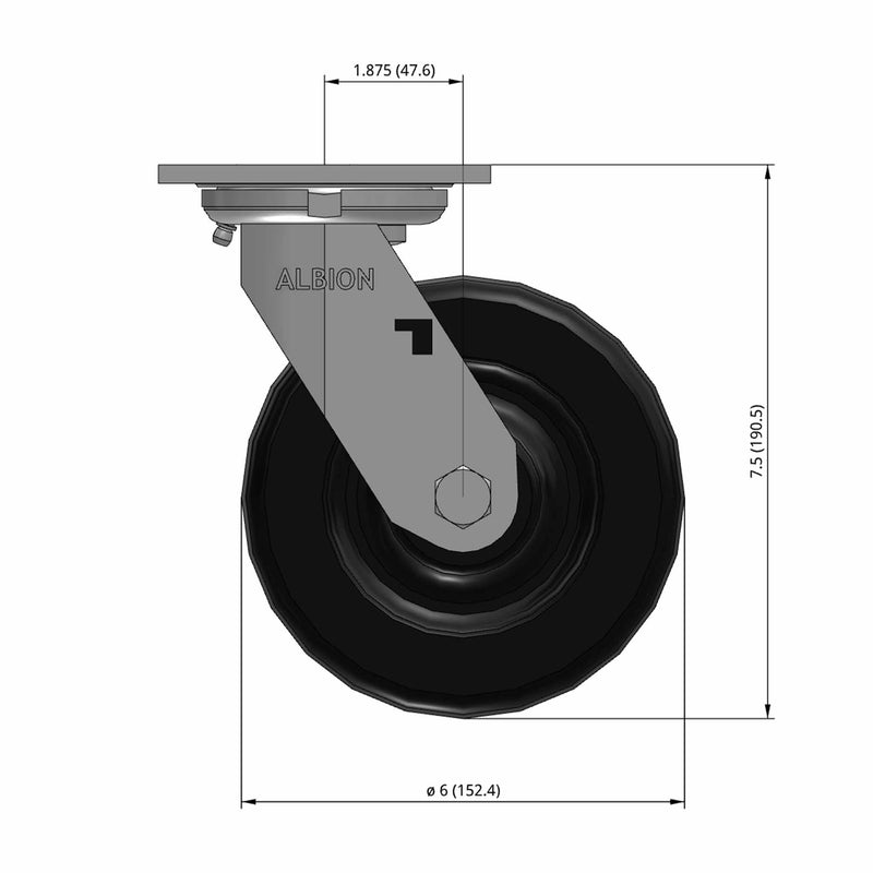 6"x2" USA-Made 7.5" High Swivel Caster with Phenolic Wheel