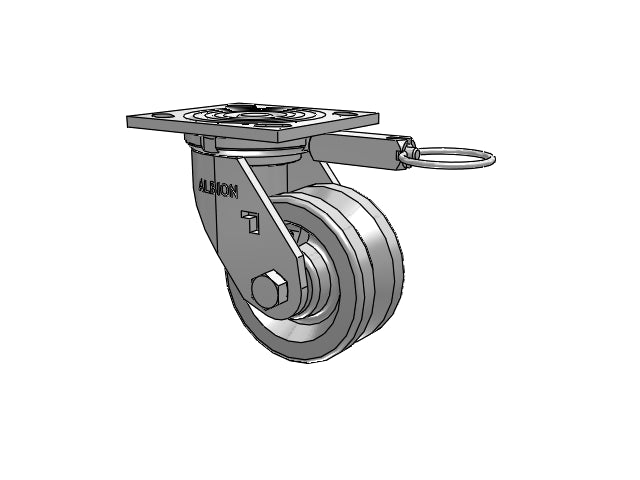 USA-Rig 4"x2" Cast Iron V-Groove Wheel Caster with 4"x4.5" Plate & Swivel Lock