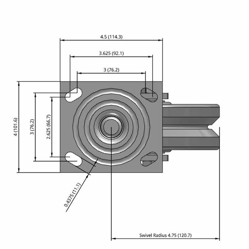6"x2" USA-Rig Swivel Caster with V-Groove Cast Iron Wheel
