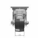 Top dimensioned CAD view of an Albion Casters 4" x 2" wide wheel Swivel caster with 4" x 4-1/2" top plate, with a top wheel lock brake, XA - Polyurethane (Polypropylene Core) wheel and 600 lb. capacity part