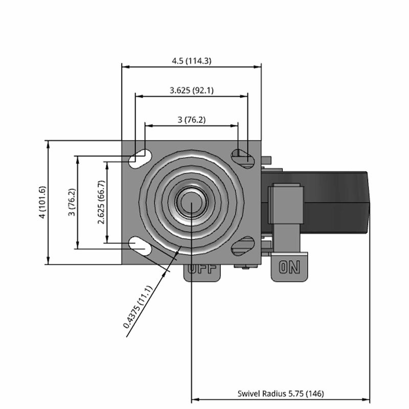 8"x2" USA-Rig Side Locking Caster with Floor Protective TPU Wheel