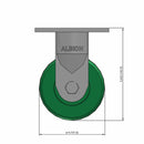 Front dimensioned CAD view of an Albion Casters 4" x 2" wide wheel Rigid caster with 4" x 4-1/2" top plate, without a brake, XI - X-treme Solid Polyurethane wheel and 1000 lb. capacity part