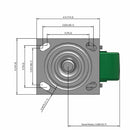 Side dimensioned CAD view of an Albion Casters 4" x 2" wide wheel Swivel caster with 4" x 4-1/2" top plate, without a brake, XI - X-treme Solid Polyurethane wheel and 1000 lb. capacity part