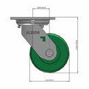 Front dimensioned CAD view of an Albion Casters 4" x 2" wide wheel Swivel caster with 4" x 4-1/2" top plate, without a brake, XI - X-treme Solid Polyurethane wheel and 1000 lb. capacity part