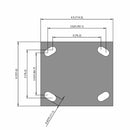 Side dimensioned CAD view of an Albion Casters 4" x 2" wide wheel Rigid caster with 4" x 4-1/2" top plate, without a brake, XI - X-treme Solid Polyurethane wheel and 1000 lb. capacity part
