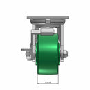Top dimensioned CAD view of an Albion Casters 4" x 2" wide wheel Swivel caster with 4" x 4-1/2" top plate, with a side locking brake, XI - X-treme Solid Polyurethane wheel and 1000 lb. capacity part