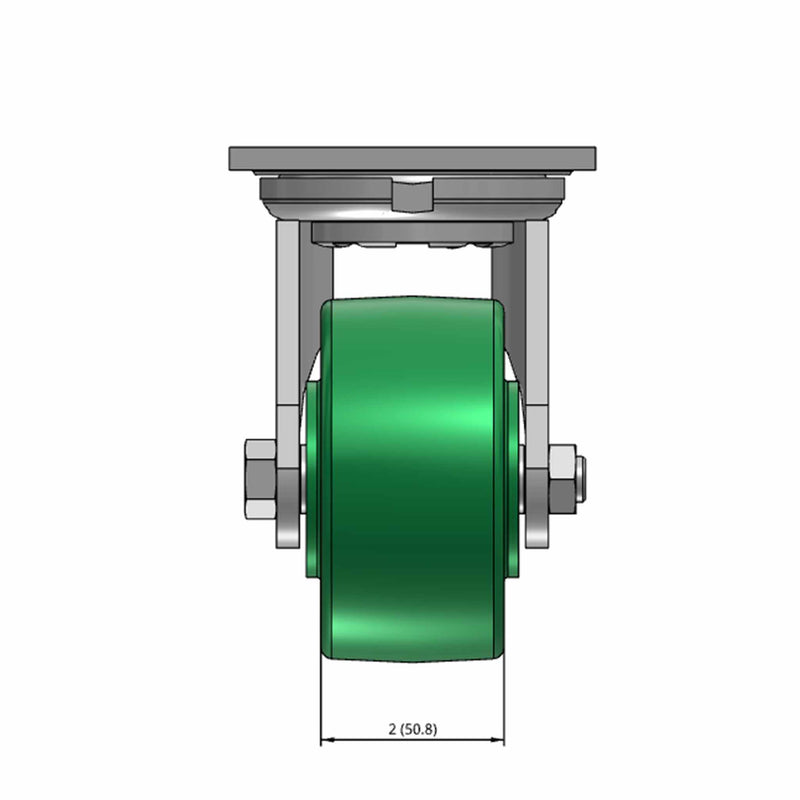 Top dimensioned CAD view of an Albion Casters 4" x 2" wide wheel Swivel caster with 4" x 4-1/2" top plate, without a brake, XI - X-treme Solid Polyurethane wheel and 1000 lb. capacity part