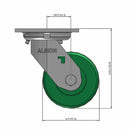 Front dimensioned CAD view of an Albion Casters 4" x 2" wide wheel Swivel caster with 4" x 4-1/2" top plate, without a brake, XI - X-treme Solid Polyurethane wheel and 1000 lb. capacity part