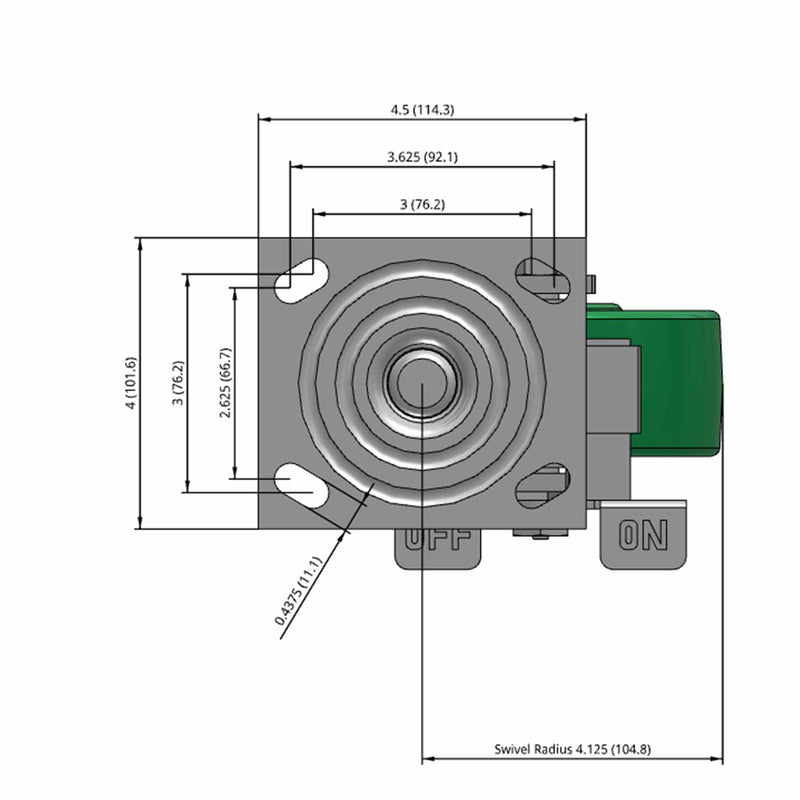 5"x2" USA-Made Side Locking Caster with Solid Polyurethane Wheel