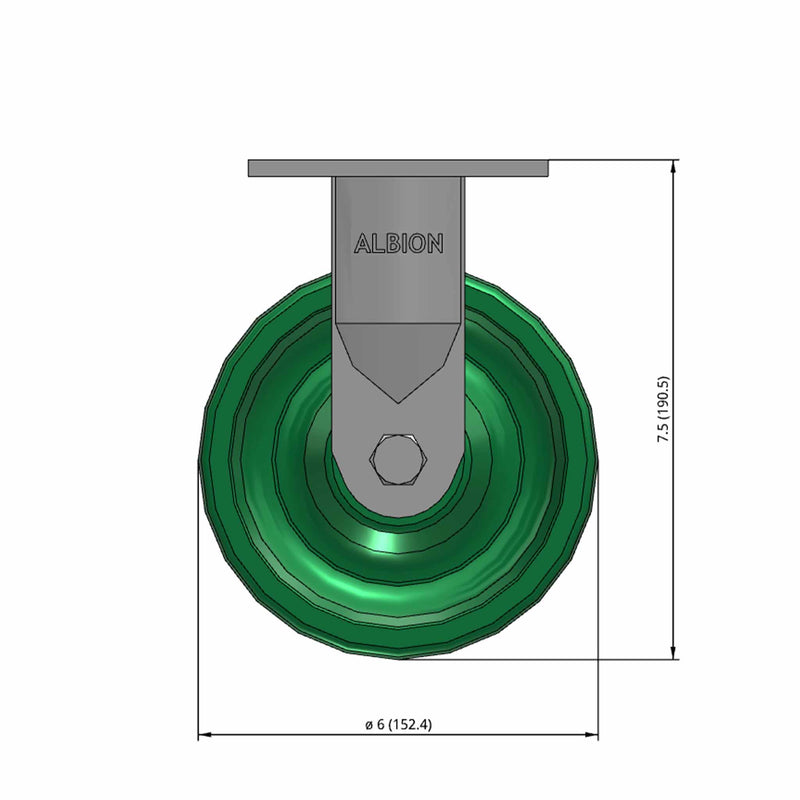 6"x2" USA-Made 7.5" High Rigid Caster with Solid Polyurethane Wheel