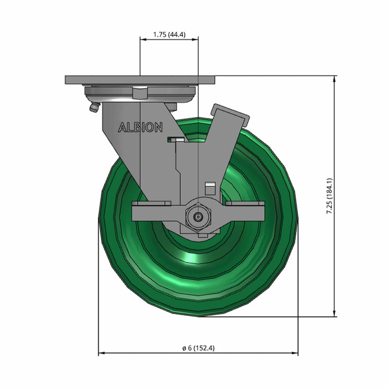 6"x2" USA-Rig Side Locking Caster with Solid Blue Polyurethane Wheel