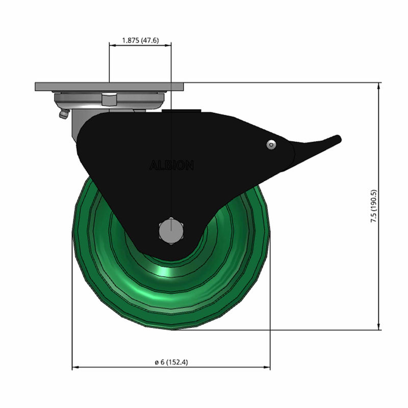 6"x2" USA-Made 7.5" High Total Lock Caster Solid Polyurethane Wheel