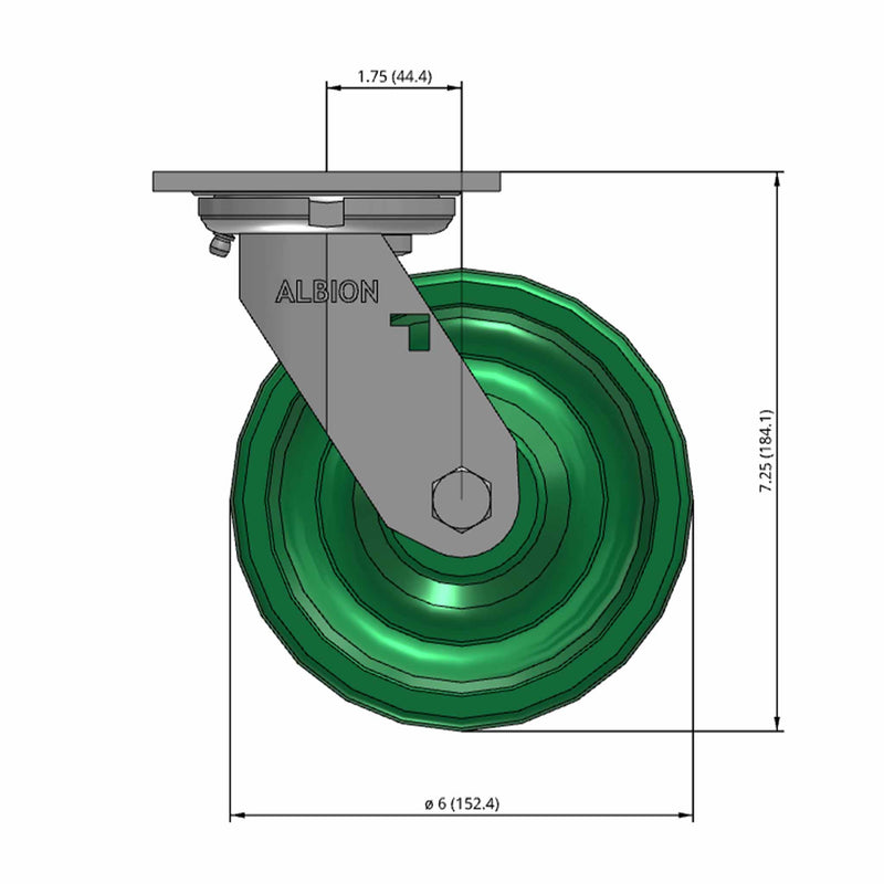 6"x2" USA-Rig Swivel Caster with Solid Blue Polyurethane Wheel