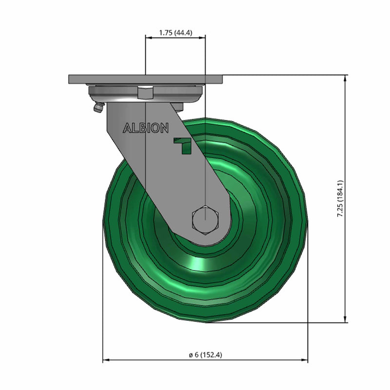 6"x2" USA-Rig Swivel Caster with Ergonomic Solid Blue Polyurethane Wheel