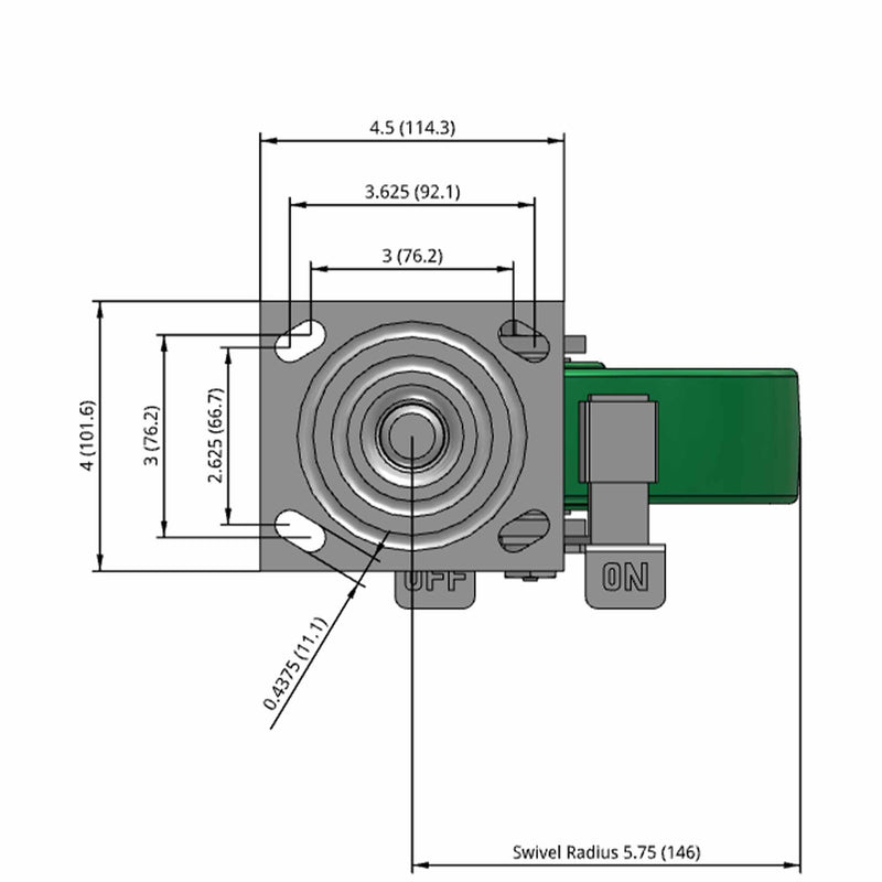 8"x2" USA-Made Side Locking Caster with Solid Polyurethane Wheel