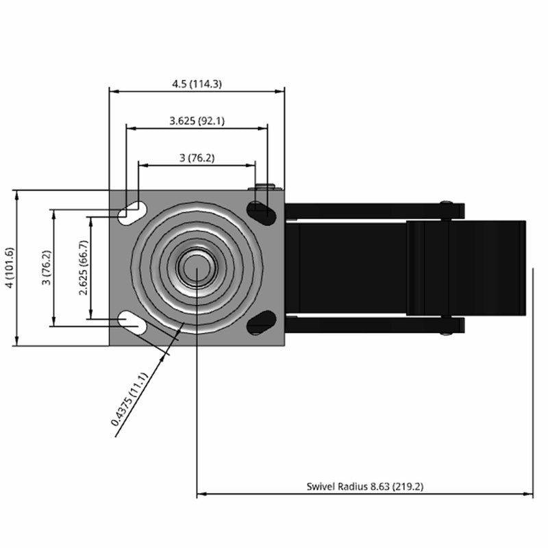 8"x2" USA-Made Top Total Lock Caster with Solid Polyurethane Wheel