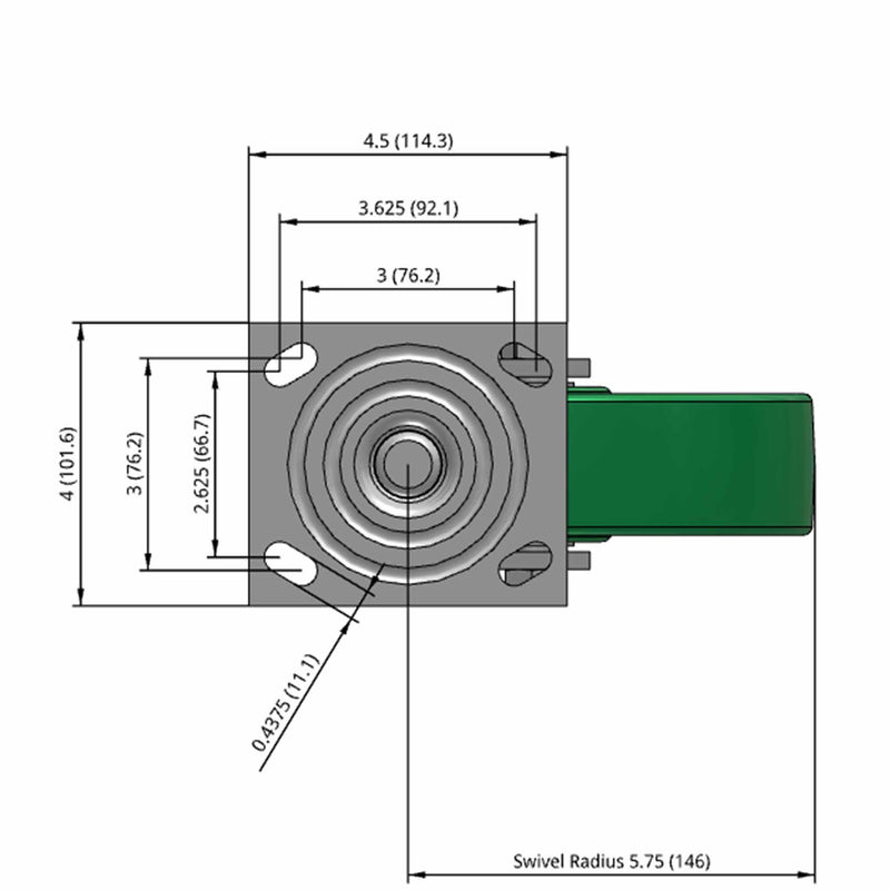 8"x2" USA-Made Swivel Caster with Solid Polyurethane Wheel