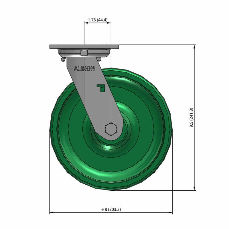 8"x2" USA-Made Swivel Caster with Solid Polyurethane Wheel