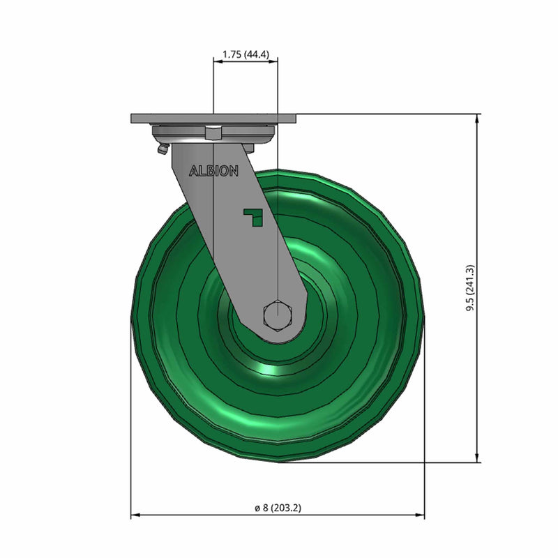 8"x2" USA-Made Swivel Caster with Ergonomic Solid Polyurethane Wheel