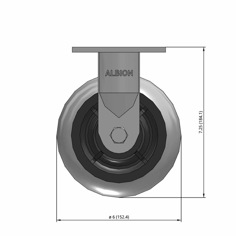 6"x2" USA-Made Rigid Round Performance-Rubber Ball Brg. Wheel Caster