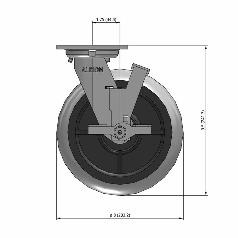 8"x2" USA-Made Side Locking Caster with Performance-Rubber Donut Wheel