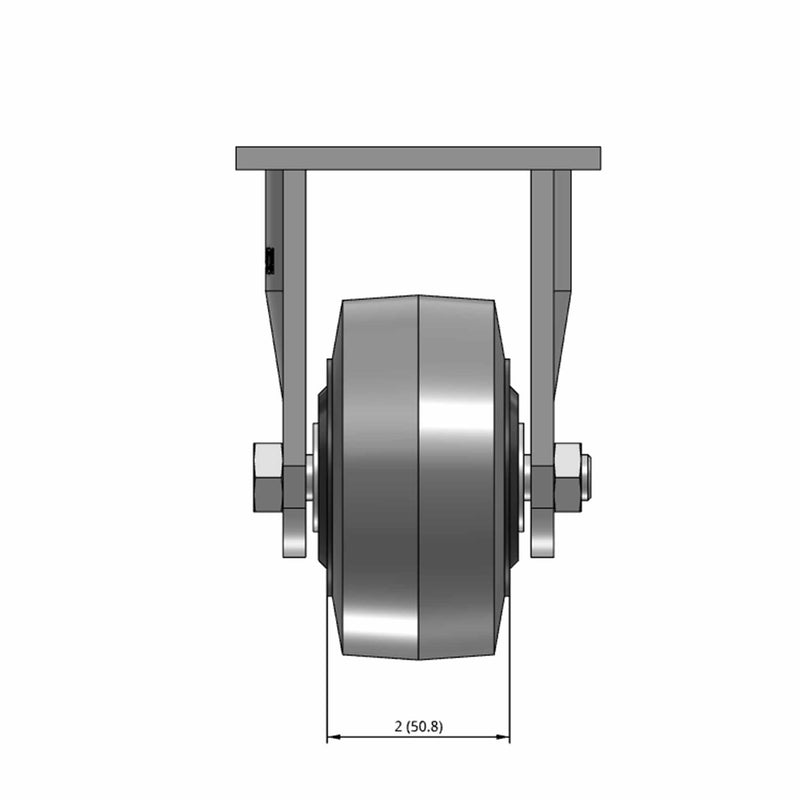 Top dimensioned CAD view of an Albion Casters 4" x 2" wide wheel Rigid caster with 4" x 4-1/2" top plate, without a brake, XS - X-tra Soft Rubber (Flat) wheel and 350 lb. capacity part