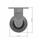 Front dimensioned CAD view of an Albion Casters 4" x 2" wide wheel Rigid caster with 4" x 4-1/2" top plate, without a brake, XS - X-tra Soft Rubber (Flat) wheel and 350 lb. capacity part