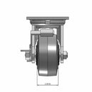 Top dimensioned CAD view of an Albion Casters 4" x 2" wide wheel Swivel caster with 4" x 4-1/2" top plate, with a side locking brake, XS - X-tra Soft Rubber (Flat) wheel and 350 lb. capacity part